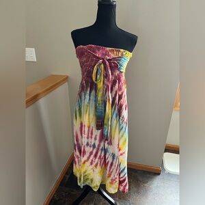 Sacred Threads boho tie dye smocked waist adjustable  skirt/ dress. One size.